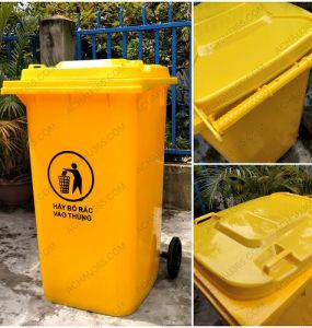 Thùng rác nhựa HDPE nắp kín màu vàng 240L