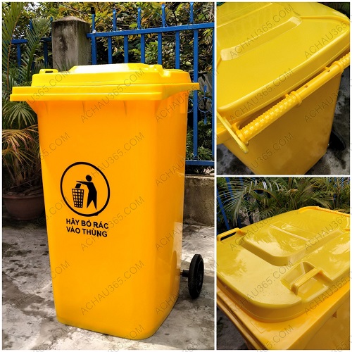 Thùng rác nhựa HDPE nắp kín màu vàng 240L