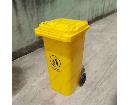 Thùng rác nhựa công cộng màu vàng nắp kín 120L