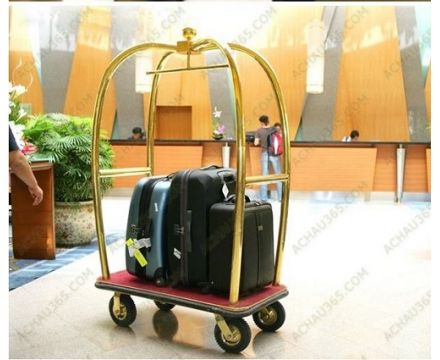 Xe đẩy hành lý khách sạn mái vòm khung inox vàng